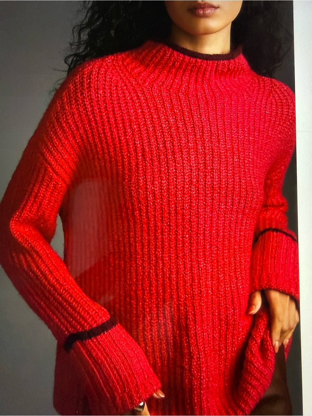 Maeve Red Ribbed Turtleneck Sweater with Contrast Trim